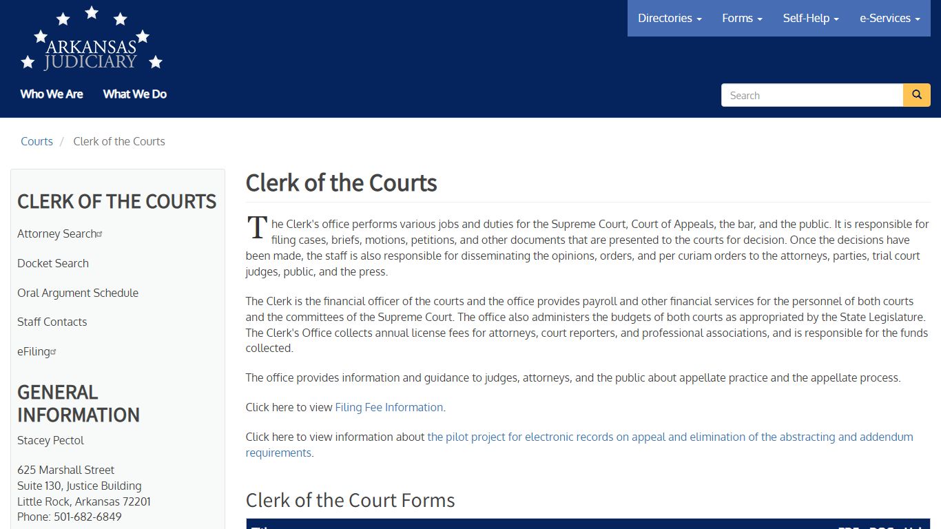 Clerk of the Courts | Arkansas Judiciary